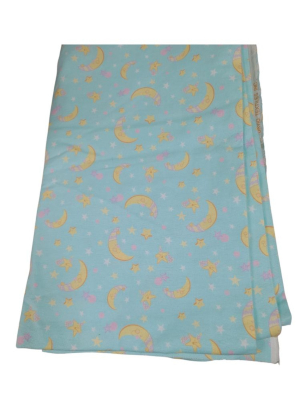Vtg 2006 David Textiles Moon & Stars Flannel Fabric 2 Yds Nursery Aqua